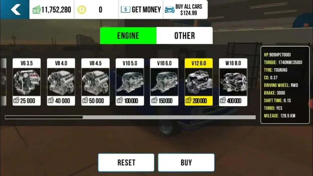 Engines in Car Parking Multiplayer
